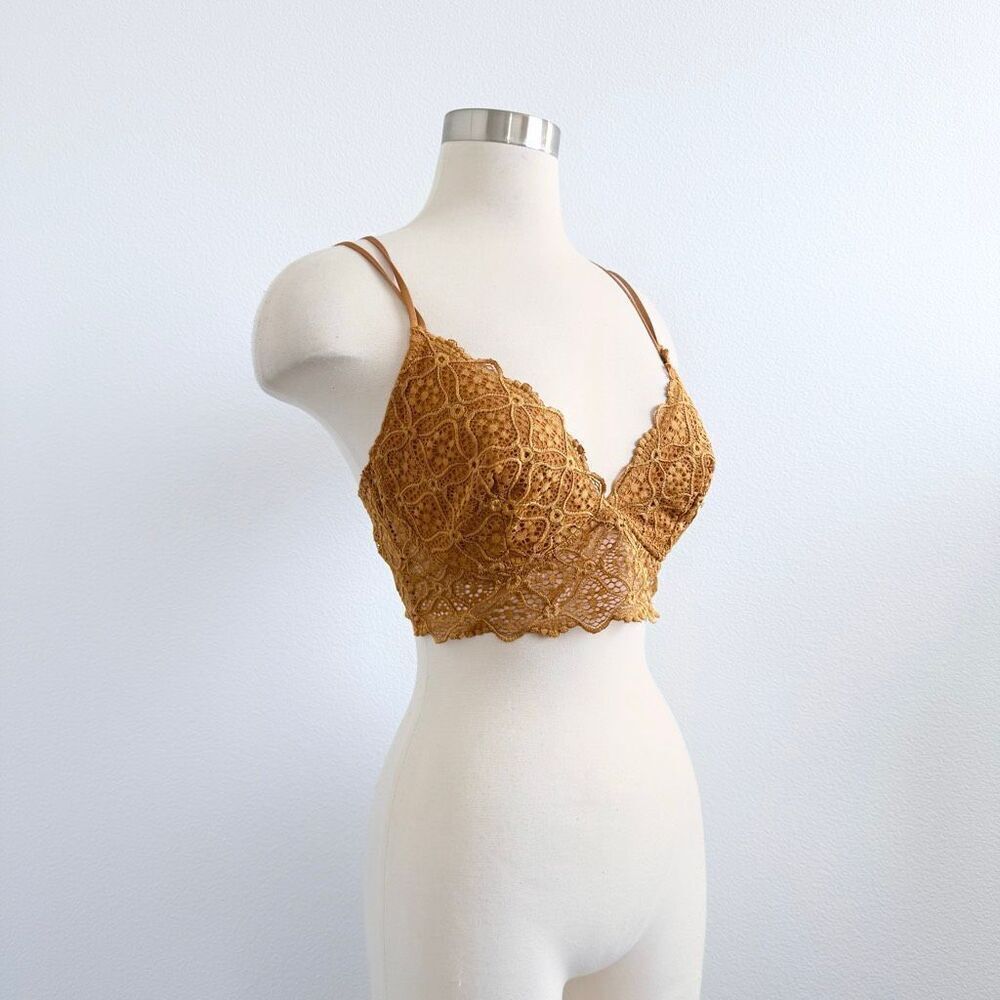 Auden Yellow Mustard Lace Crochet Bra Bralette Top Crop Large